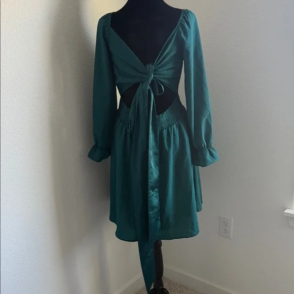 Elegant Teal Long Sleeve Dress - Picture 14 of 15